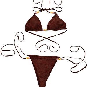 Dippin’ Daisy’s Brown Beaded Bikini Set